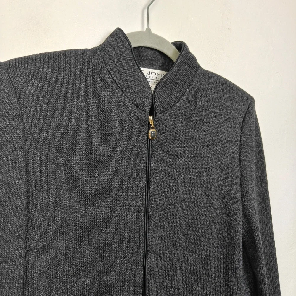 Vintage St John Womens Jacket 2 Gray Santana Knit Mock Neck Full Zip Luxury